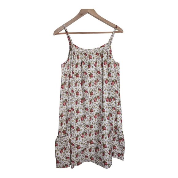 kate quinn Dresses & Skirts - Kate Quinn Gathered Pocket Button Dress Strawberry Floral Organic Cotton Women M